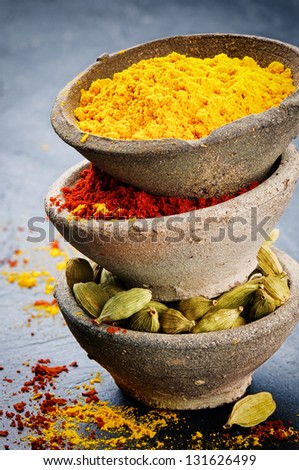 Stack of colorful mix of spices