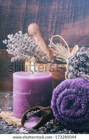 Lavender spa setting. Toned image