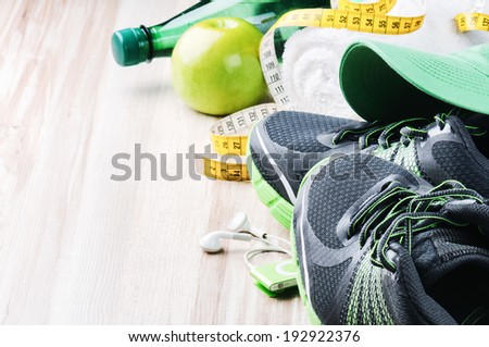 Running shoes and fitness equipment