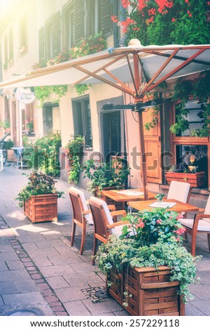 Cafe terrace in small European city