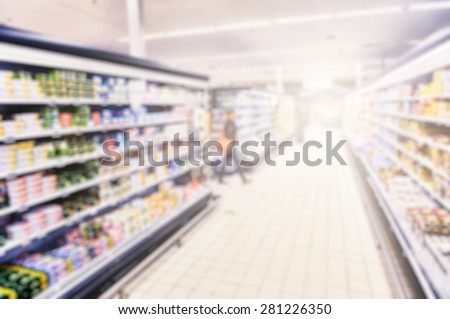 Supermarket blurry background with copy space