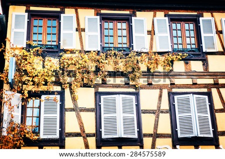 Details of traditional timber frame house. Alsace, France