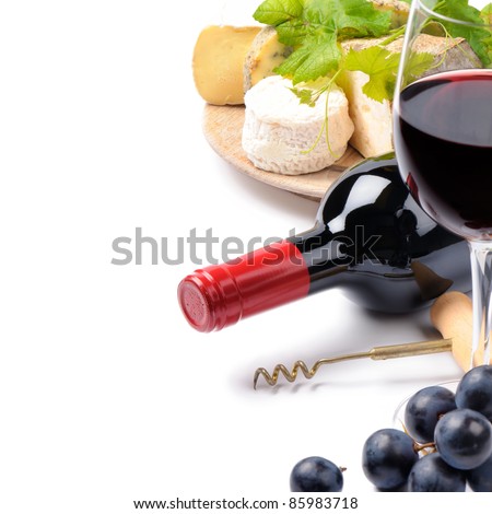Red wine with French cheese selection over white