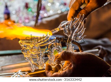 handicraft from glass blowing dragon shape