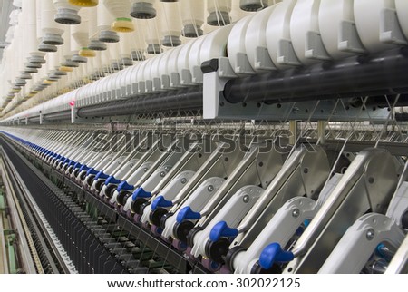 Deep perspective of textile spinning machine in factory