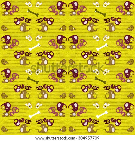 Seamless pattern with skulls, stones and strips. Background. Texture.