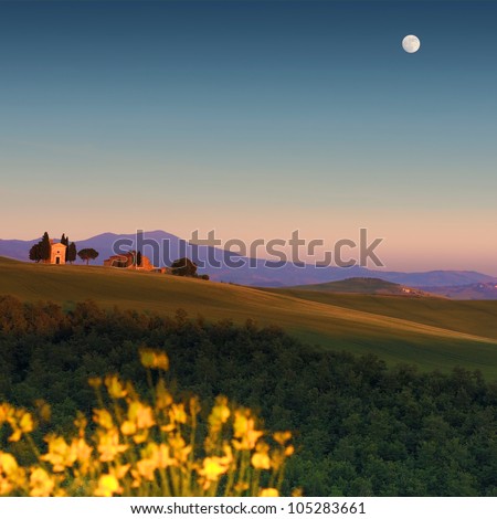 Moon and Tuscany - peaceful scene