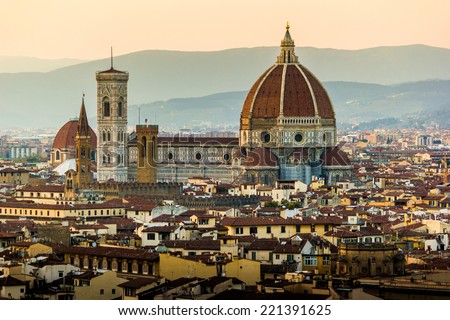 Florence, sunset over the Cathedral from a vantage point of view