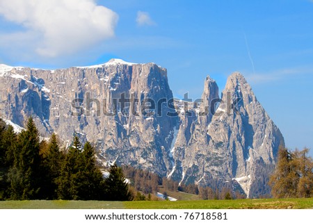 panoramic landscape of the dolomities alps in spring, italy