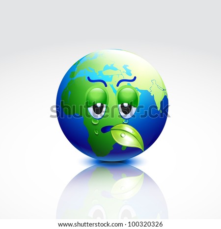 vector cartoon earth with sad emotion