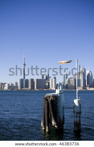 Toronto skyline during the day as seen from on board the toronto island ferry