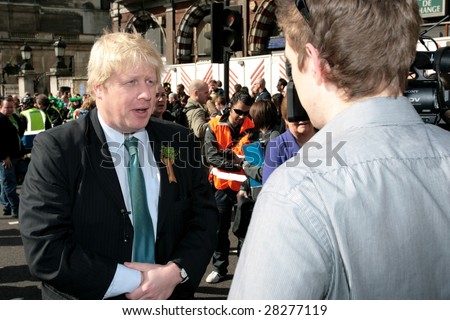 LONDON - MARCH 15: Boris Johnson, Mayor of London, in the interview with BBC before St Patrick\'s Day parade March 15, 2009 in London, England