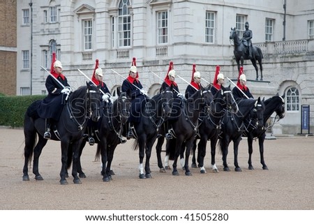 LONDON - NOVEMBER 22: the Royal Guards parade at the Admiralty House on November 22, 2009 in London, England