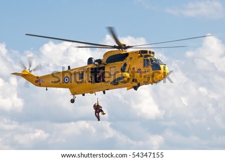 SOUTHEND ENGLAND - MAY 30:  RAF Sea King Rescue holicopter in air show at Southend on the Sea on May 30, 2010 England