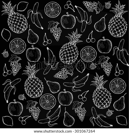Vintage fruit pattern on black background