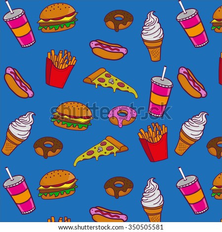 Hand drawn seamless pattern of fast food