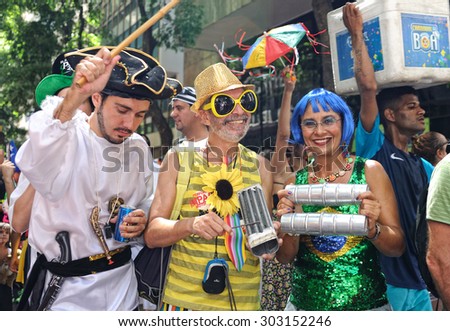 Brazil - February 23, 2014: Famous Rio de Janeiro Carnival street parades are free events for everyone.