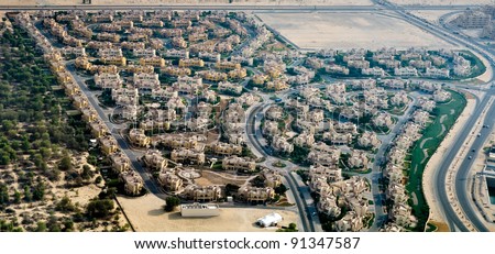 Aerial view of apartment houses in Dubai city (United Arab Emirates)