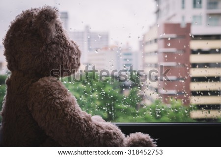 Lonely  bear in raining day.  select focus, vintage.