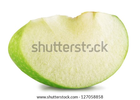 Slice of green apple on a white background.