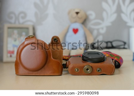 Vintage brown leather camera case