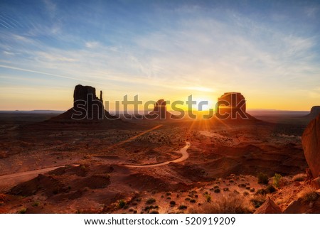 The mittens, Mesa, red rock at Monument Valley, Navajo Tribal Park, Arizona USA