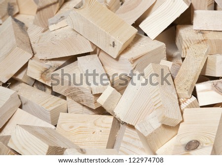 Heap of pine wood cuttings in a carpentry warehouse