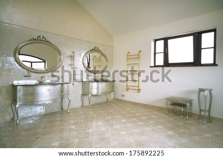 Vintage Beige Color Bathroom With A Golden Sanitary Engineering
