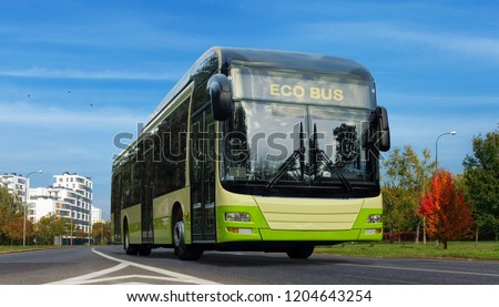 Electric bus. Green urban ecology concept of e-bus. Zero emission transport in city.