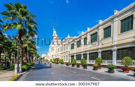 HO CHI MINH CITY, VIETNAM - Jun 26-2015: The Saigon City Hall, as known as People\'s Committee Building in Ho Chi Minh City  The City Hall built in 1902 - 1908 in French Colonial style