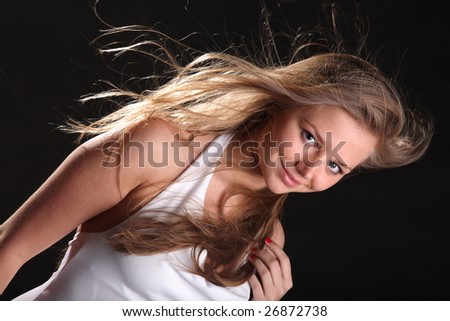 lady in white with beautiful hair