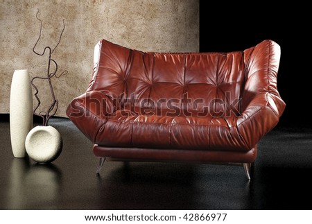 dark interior with leather furniture