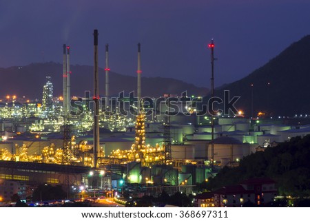 Factories, refineries, petrochemical plants, petroleum evening.