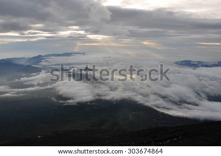 A sea of clouds from top of Mt.Fuji / Japan Superb view / Climbing Mt.Fuji