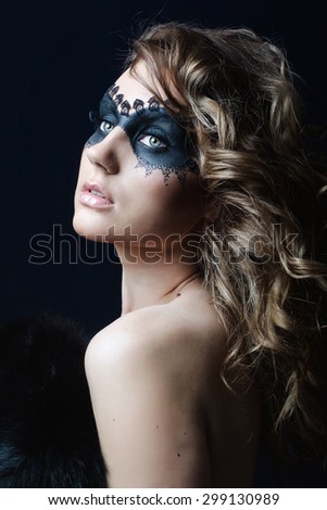Beauty Girl.Fashion Art Woman Portrait with fashion mask makeup