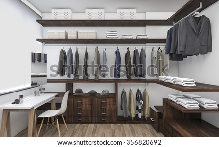 3D rendering walk-in closet with make up table