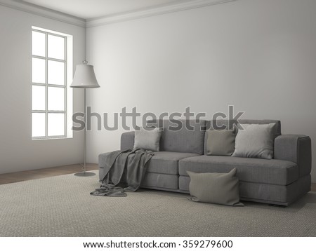 3d rendering daylight from window along the sofa and carpet