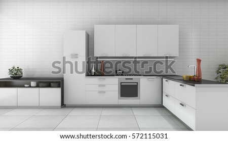 3d rendering modern kitchen with good design counter