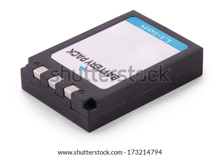 Black lithium-ion battery pack on white. Clipping path included.