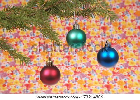 Green christmas tree outfit, christmas toys: red, green, blue. Wallpaper background