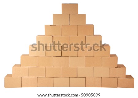 Cardboard boxes.Pyramid from boxes on white background
