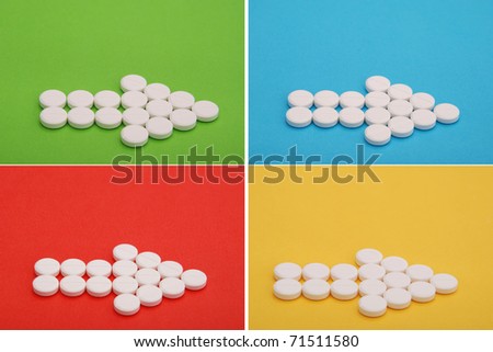 Arrow of Pills on yellow, green, red and blue background