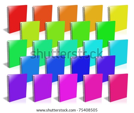 Many colored ring binder. Isolated on white.