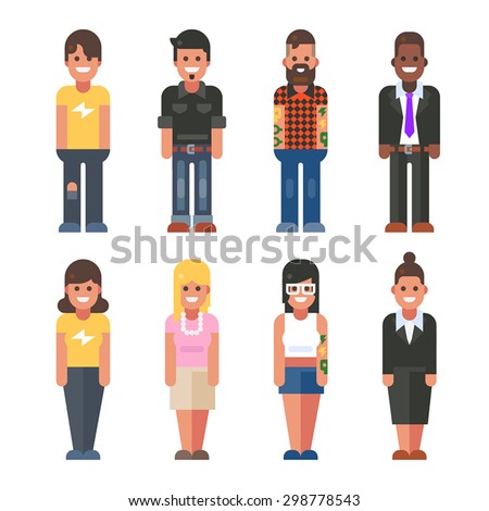 People in different styles. Sample, casual, hipster, business. Vector flat illustration.