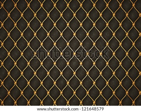 Black leather background with golden grid and buttons. Useful as luxury pattern