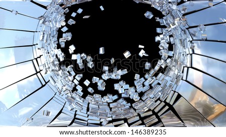Pieces of Broken mirror glass isolated on black
