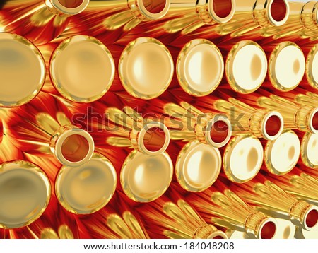 Storage of many empty golden bottles for wine or brandy. Large size