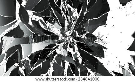 Shattered and broken glass isolated on white. Large resolution