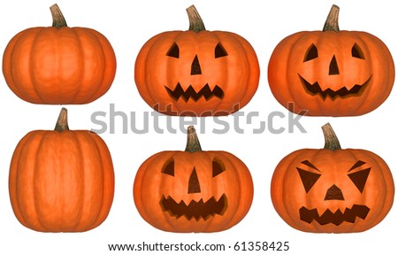 funny pumpkins. stock photo : Halloween scary and funny pumpkins collection isolated over