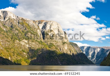 Norway nature: Mountains, fjord and blue sky